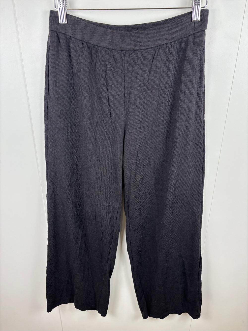 Eileen Fisher Black Wide Leg Organic Cotton Blend Crepe Stretch Pull-On Pants XS
